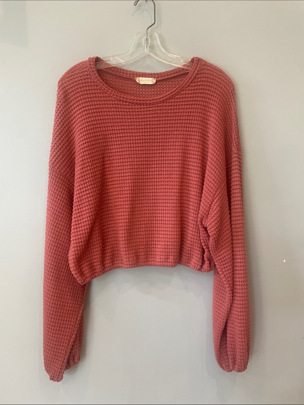 Altar'd State Waffle Knit Crew top - Rosey coral color